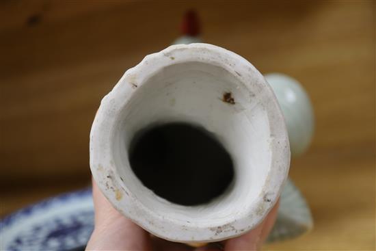 A pair of Chinese celadon chickens height 25cm